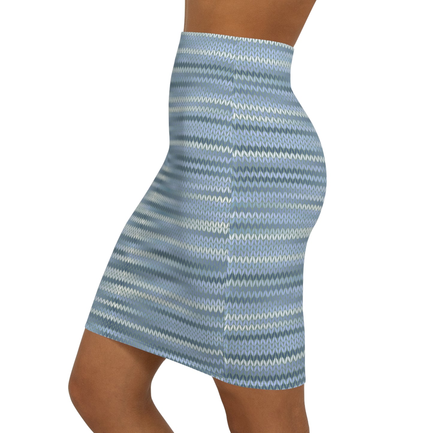 Vintage Retro Classic Mid-Waist Blue Silver Weave Pencil Skirt