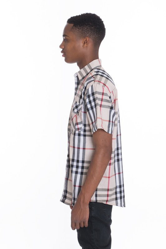 Retro Style Men's Short Sleeve Checkered Shirt