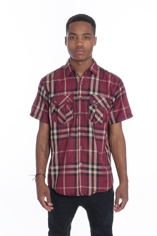 Retro Style Men's Short Sleeve Checkered Shirt