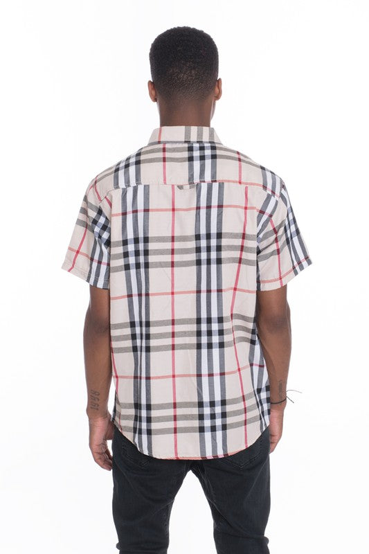 Retro Style Men's Short Sleeve Checkered Shirt