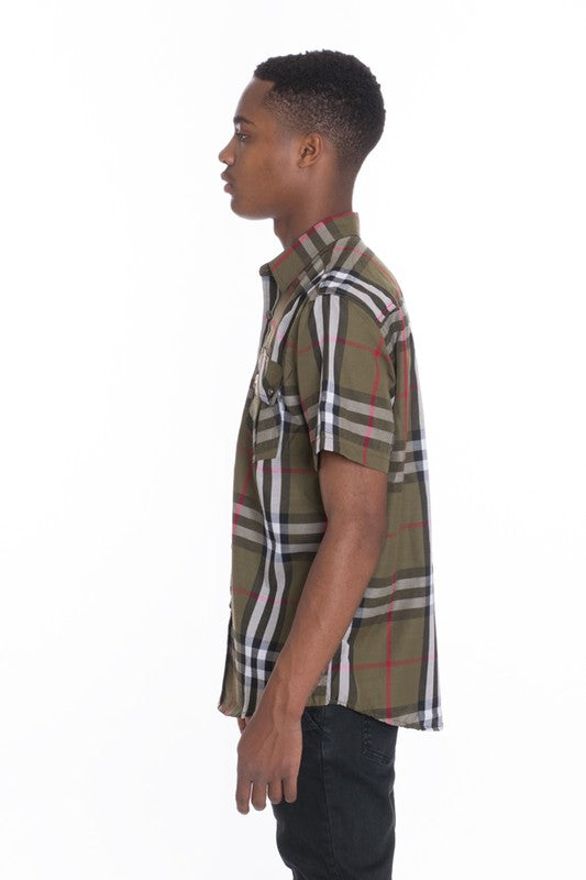Retro Style Men's Short Sleeve Checkered Shirt