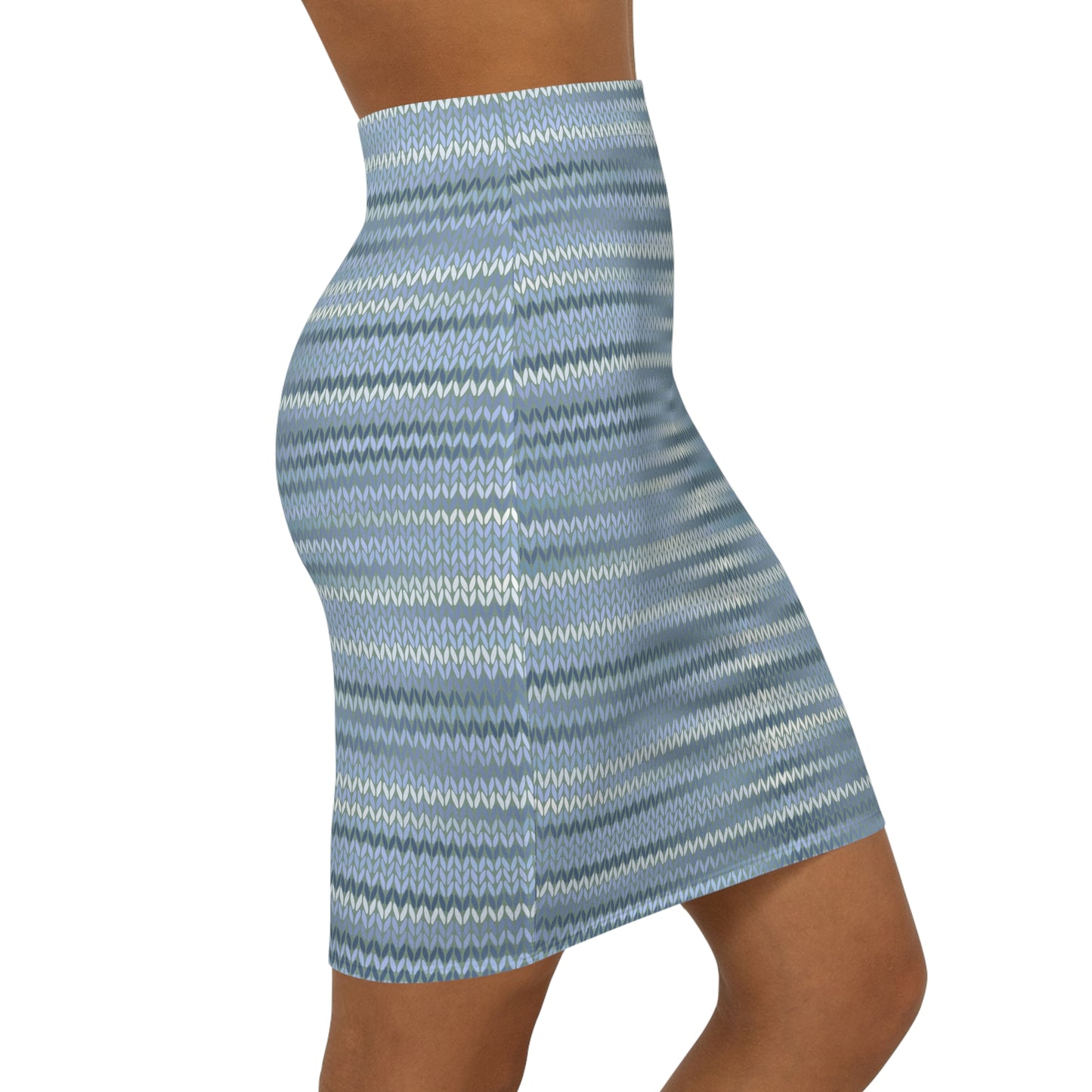 Vintage Retro Classic Mid-Waist Blue Silver Weave Pencil Skirt
