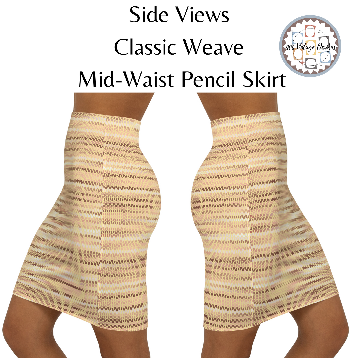 Vintage Retro Classic Mid-Waist Amber Brown Weave Pencil Skirt