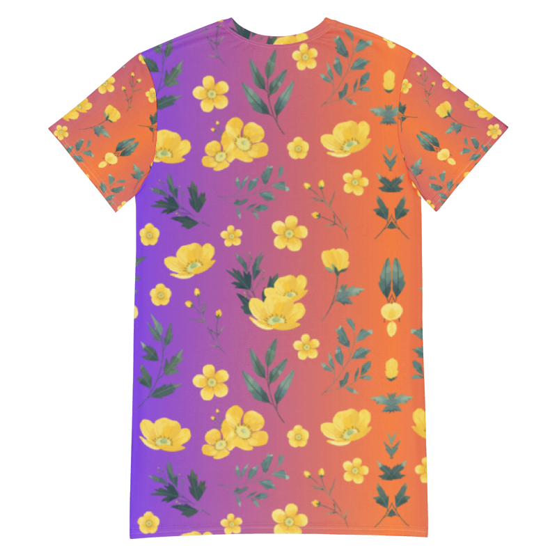 Sunset Bloom Orange To Purple Ombre Yellow Buttercup Flower T-Shirt Dress