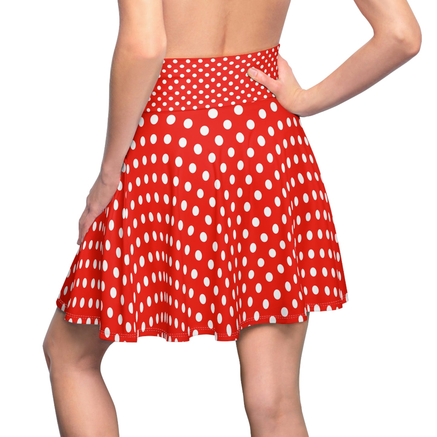 Ruby Delight: Red Skater Skirt with White Polka Dots