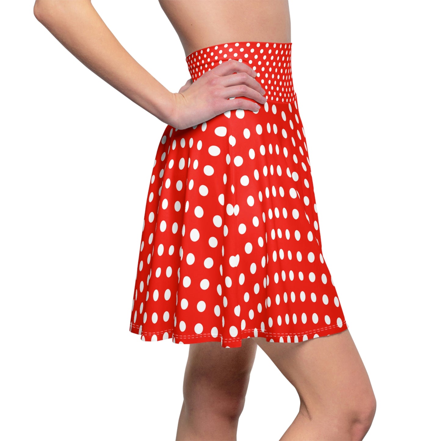 Ruby Delight: Red Skater Skirt with White Polka Dots