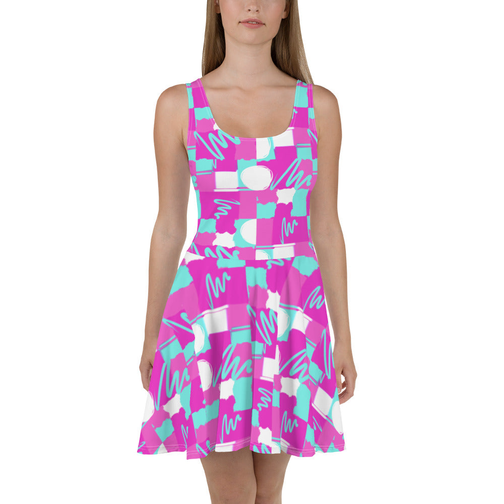 Fit Flare Skater Dress In Fuchsia Abstract Design