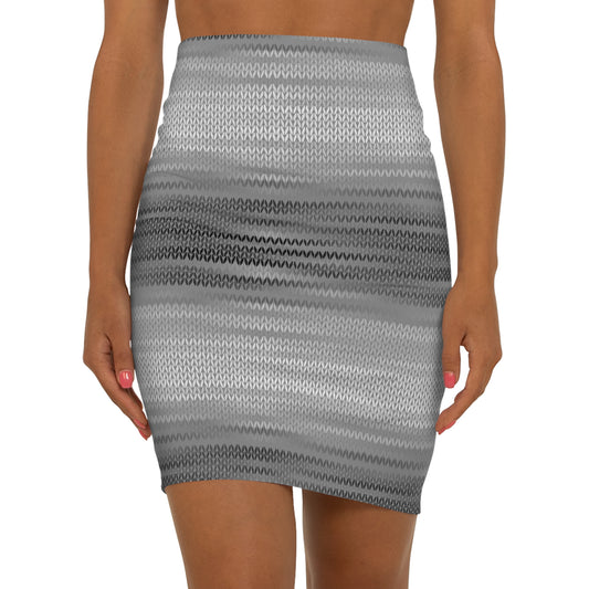 Vintage Retro Classic  Mid-Waist Black Silver Weave Pencil Skirt