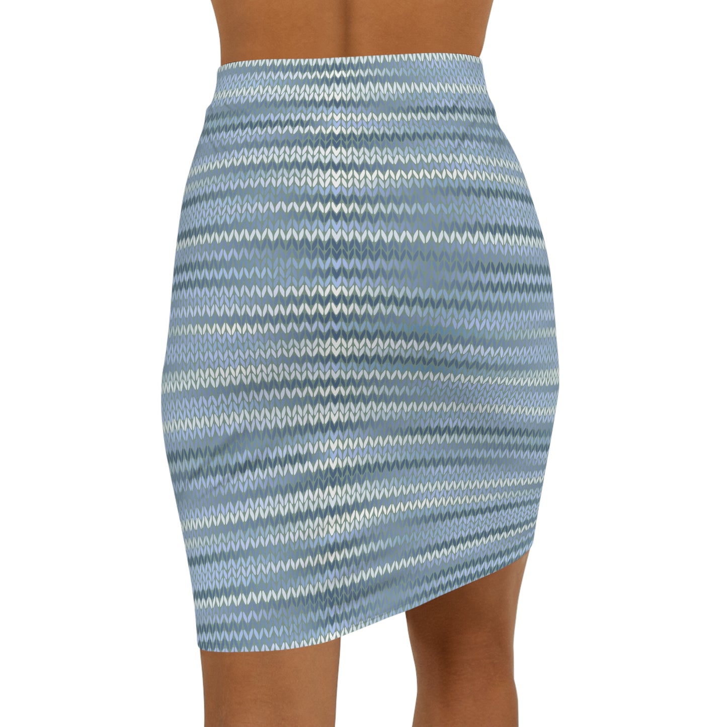 Vintage Retro Classic Mid-Waist Blue Silver Weave Pencil Skirt