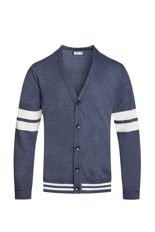 Retro Vintage Style  Mens Two Stripe Button Cardigan