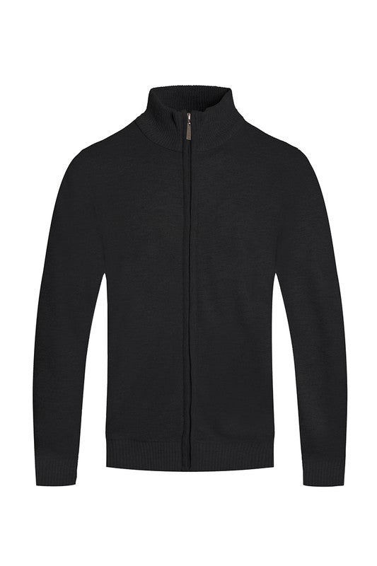 Retro Style Mens Solid Full Zip Sweater