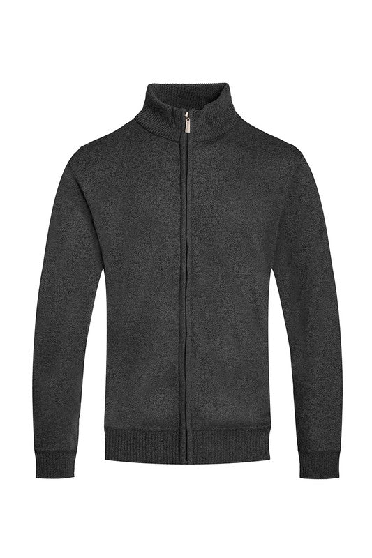 Retro Style Mens Solid Full Zip Sweater