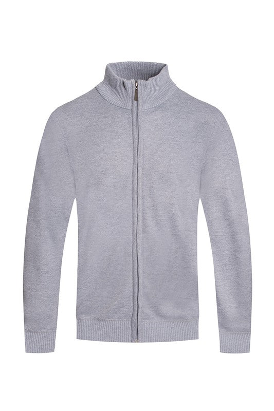 Retro Style Mens Solid Full Zip Sweater