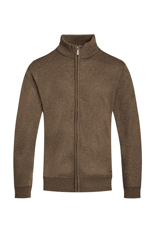 Retro Style Mens Solid Full Zip Sweater