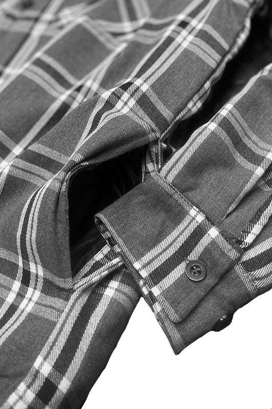 Mens Grey Black  Quilted Padded Flannel