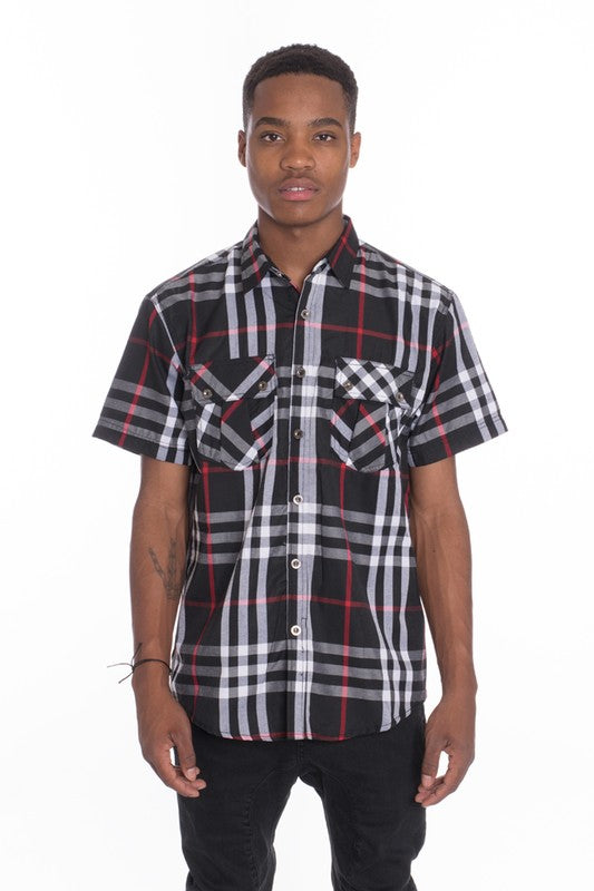Retro Style Men's Short Sleeve Checkered Shirt