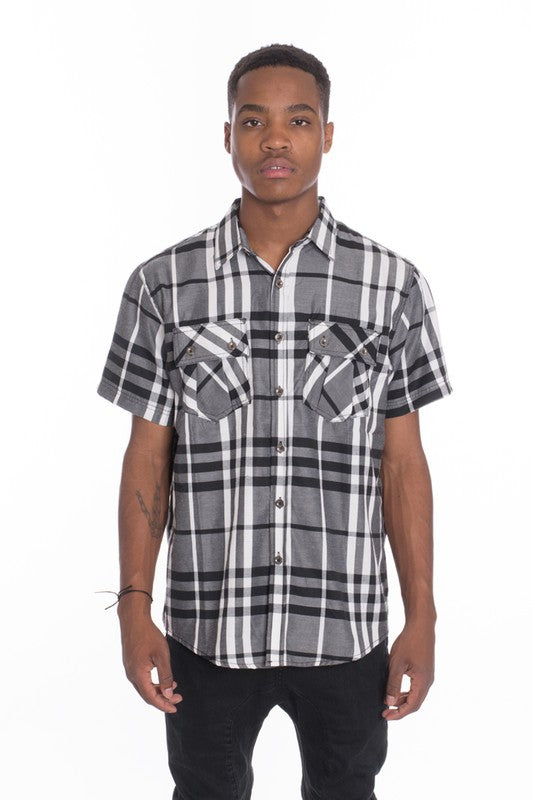 Retro Style Men's Short Sleeve Checkered Shirt
