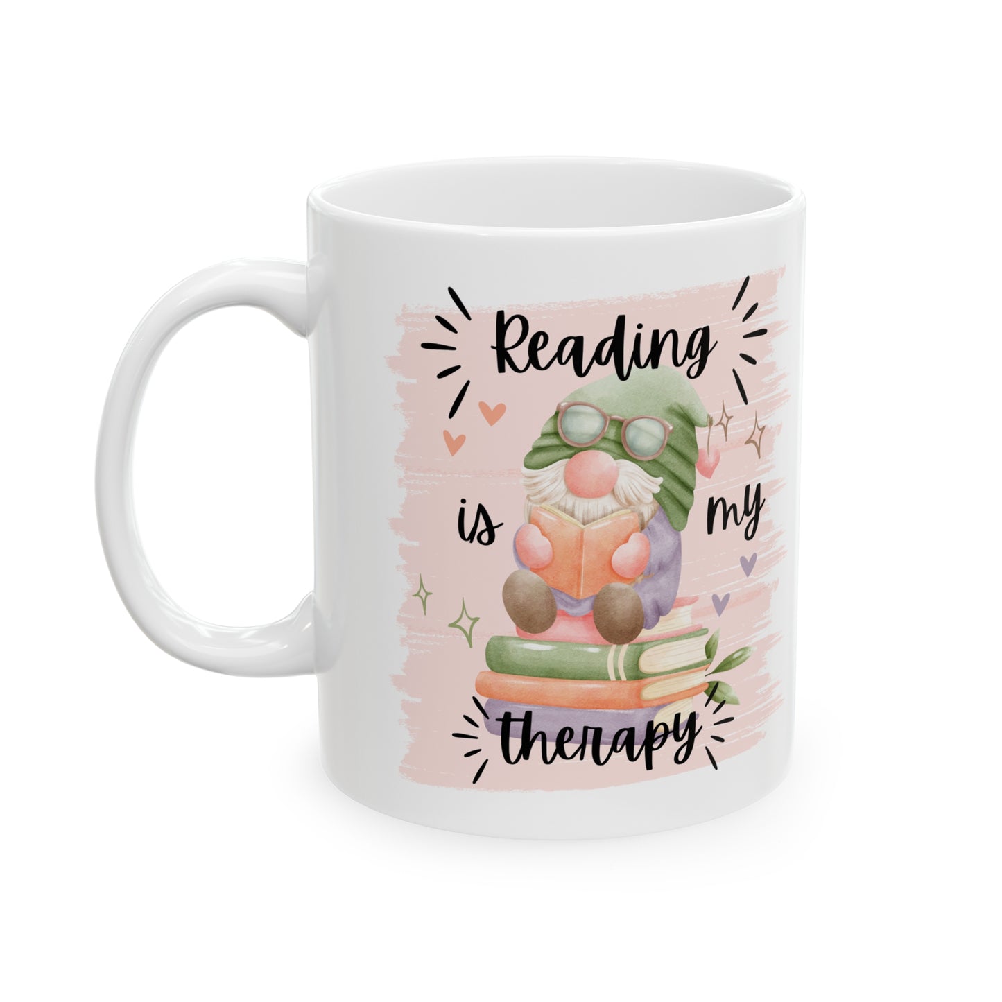 Reading Is My Therapy Ceramic Mug 11oz Watercolor Gnome