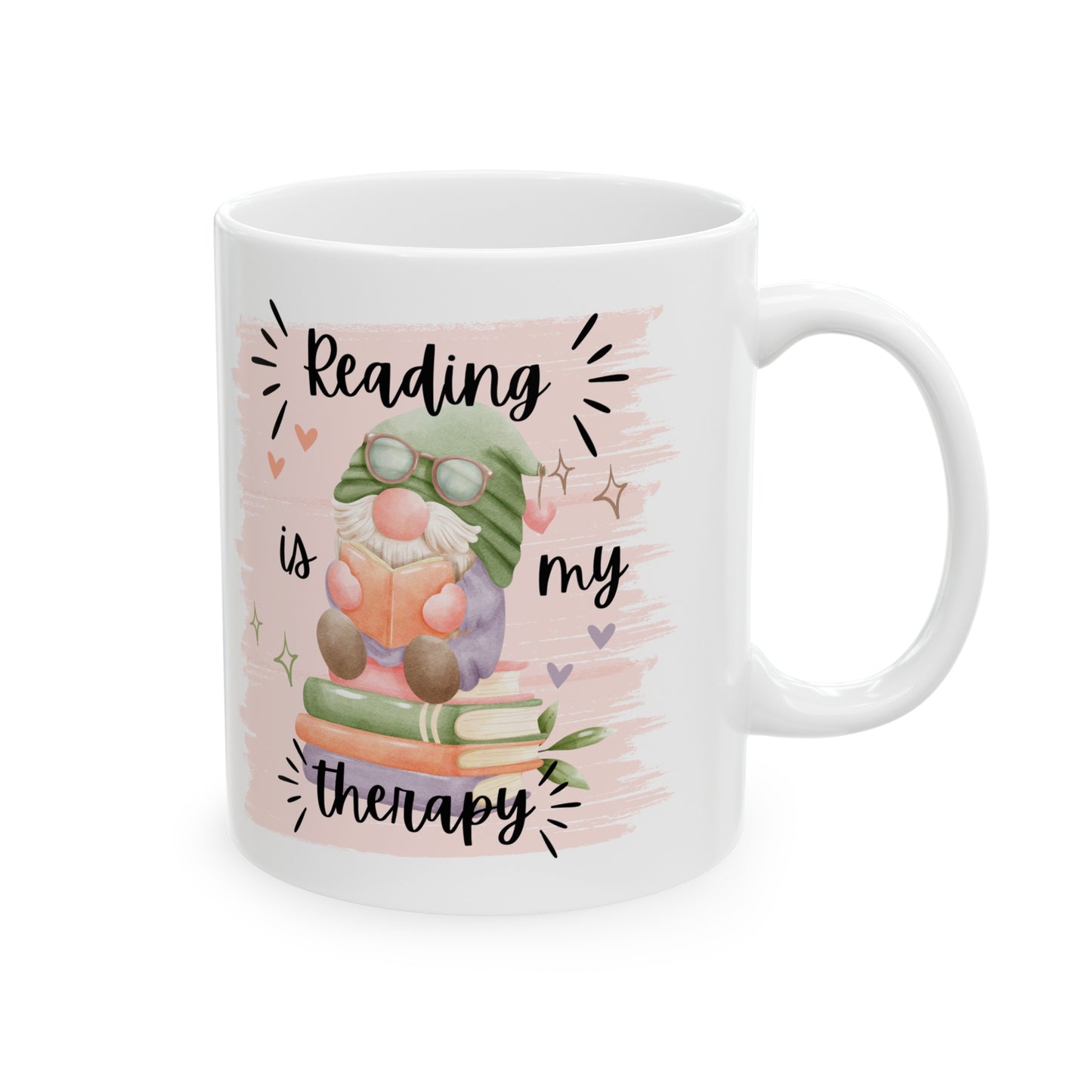 Reading Is My Therapy Ceramic Mug 11oz Watercolor Gnome