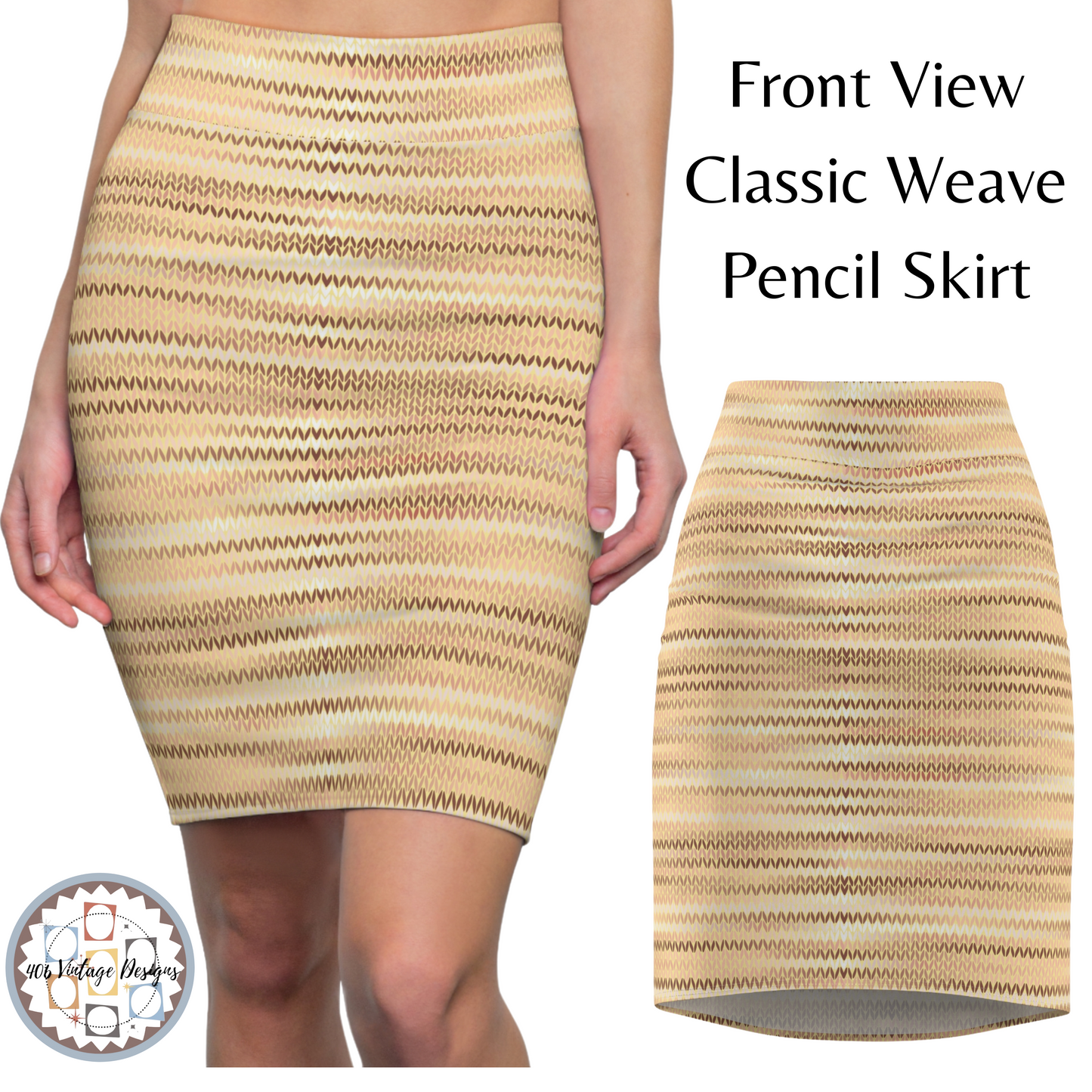 Vintage Retro Classic Amber Brown Weave Pencil Skirt