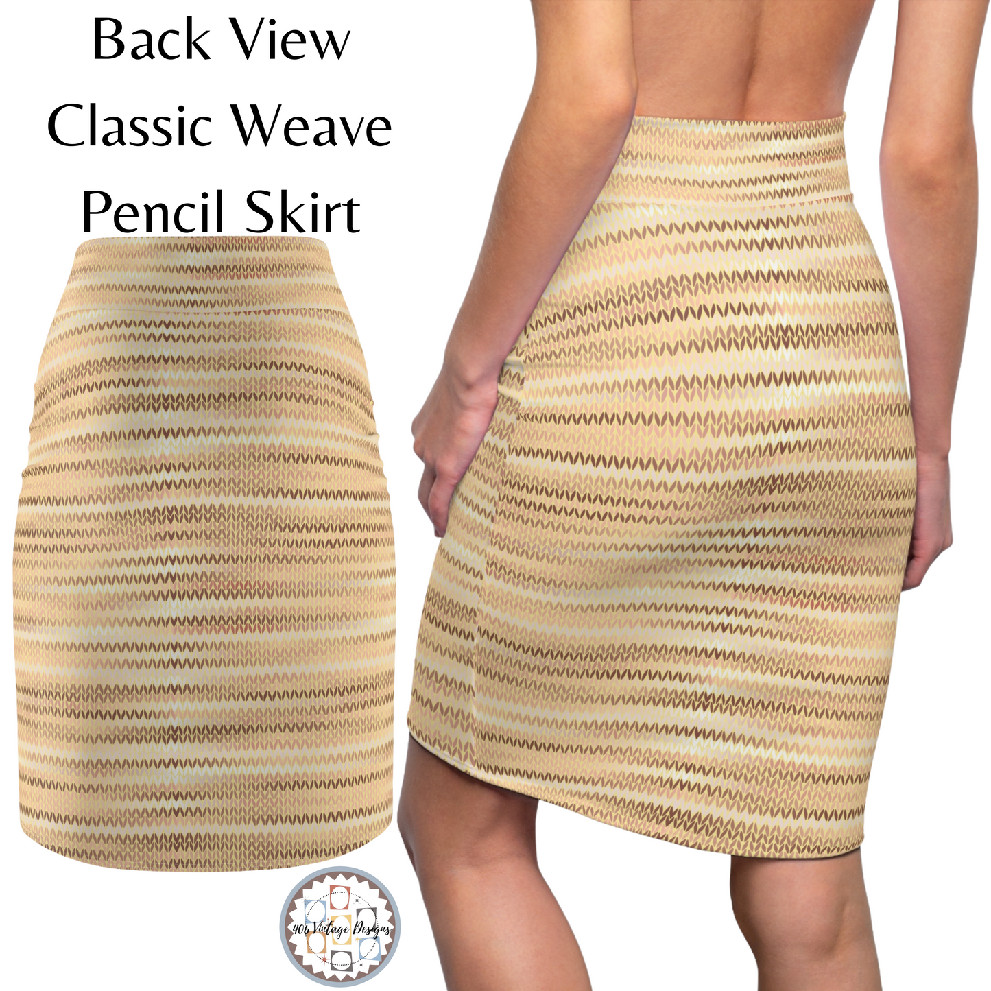 Vintage Retro Classic Amber Brown Weave Pencil Skirt