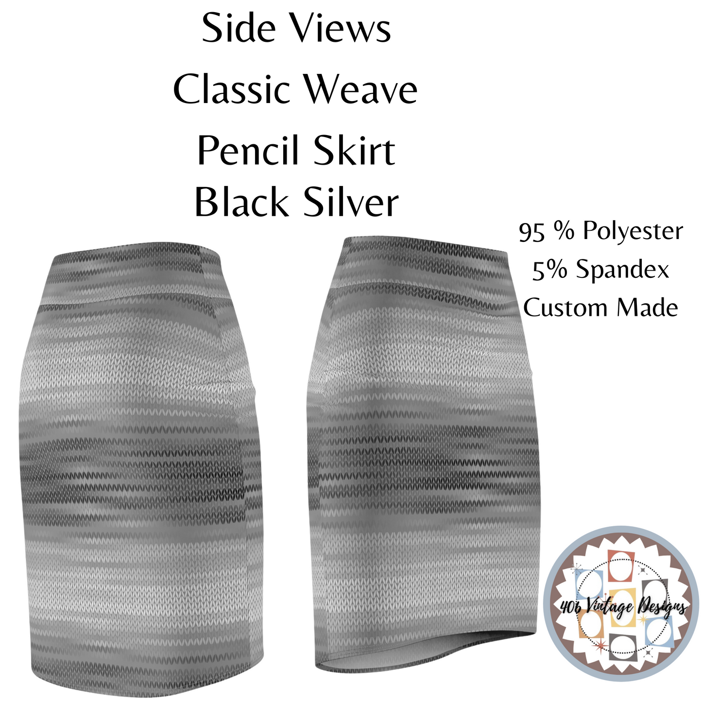 Vintage Retro Classic Black Silver Weave Pencil Skirt