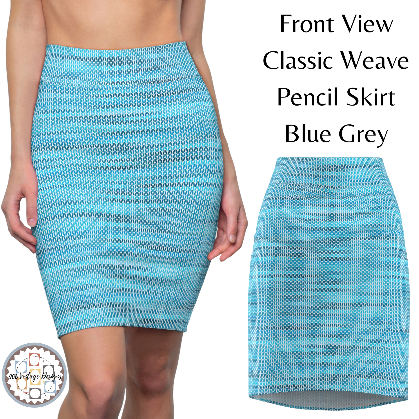 Vintage Retro Classic Blue Weave  Pencil Skirt