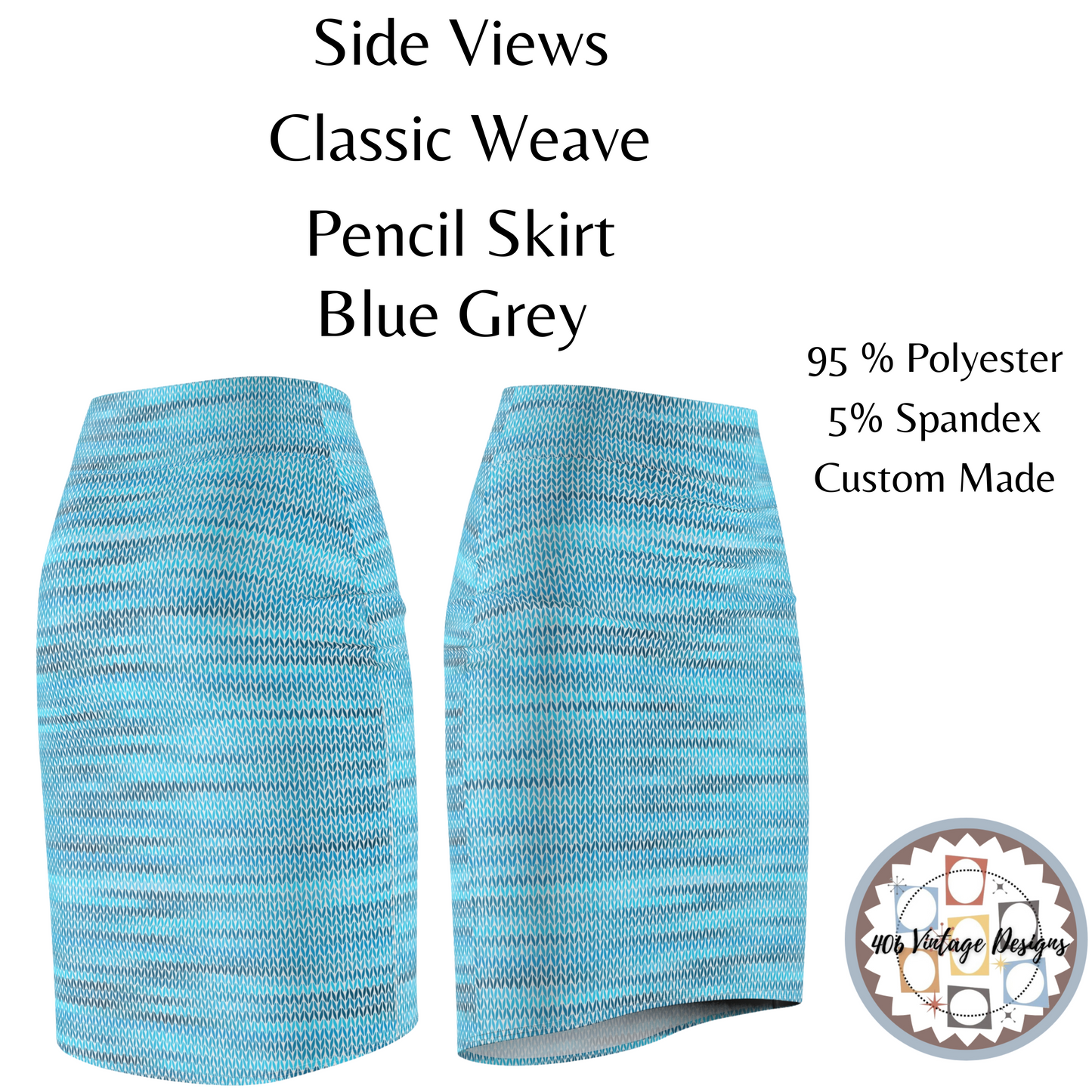 Vintage Retro Classic Blue Weave  Pencil Skirt