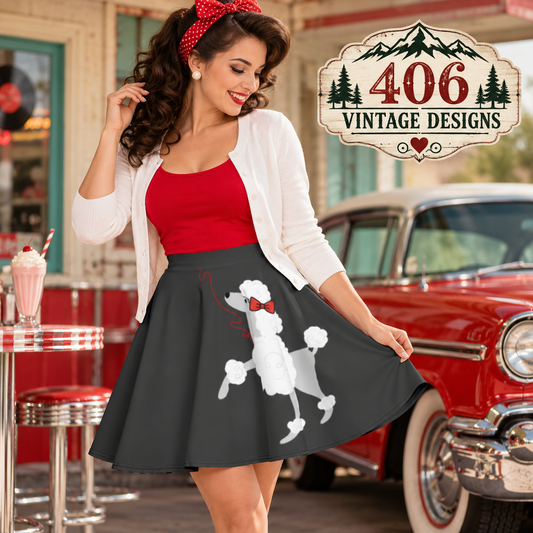 Grey Poodle Rockabilly 50s Skater Skirt