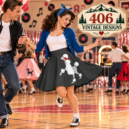Grey Poodle Rockabilly 50s Skater Skirt