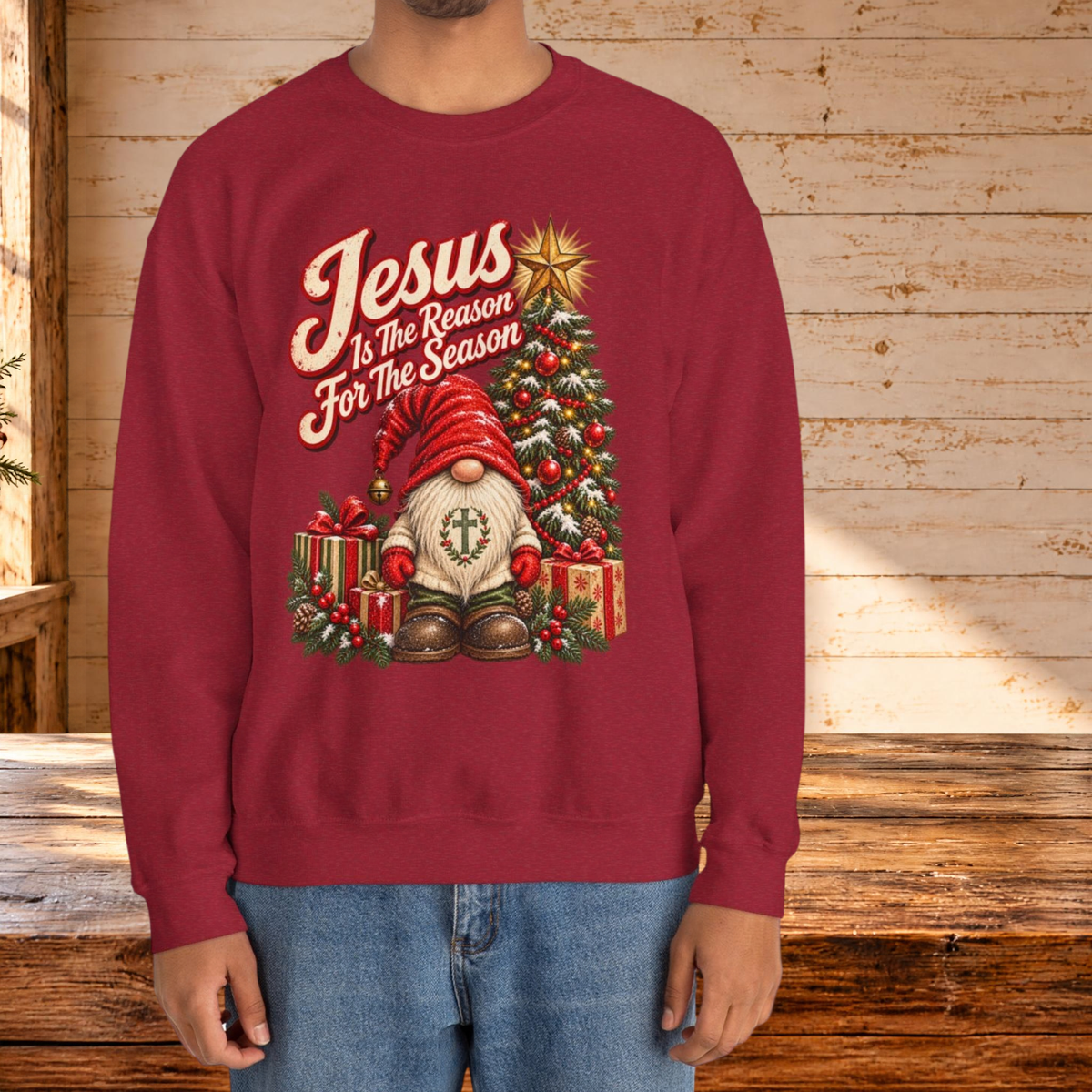Jesus Is the Reason for the Season Vintage Christmas Gnome Sweatshirt