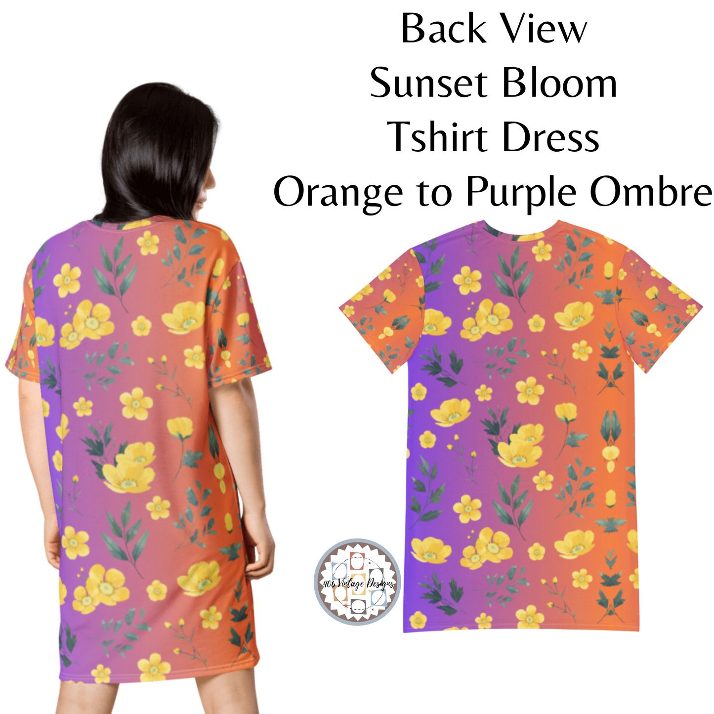 Sunset Bloom Orange To Purple Ombre Yellow Buttercup Flower T-Shirt Dress