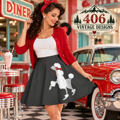 Grey Poodle Rockabilly 50s Skater Skirt