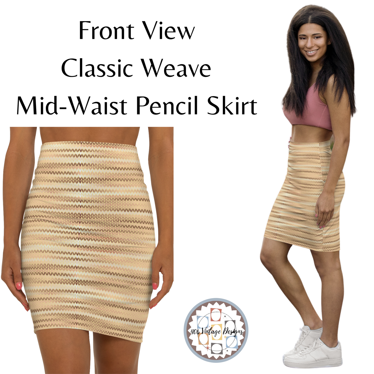 Vintage Retro Classic Mid-Waist Amber Brown Weave Pencil Skirt