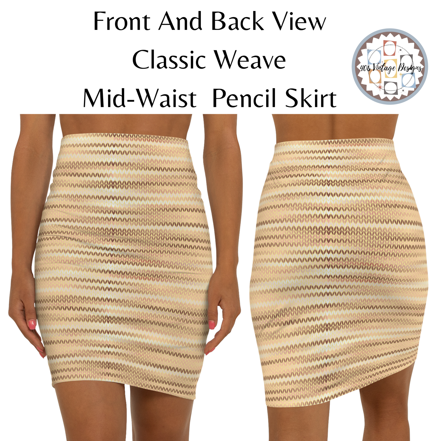 Vintage Retro Classic Mid-Waist Amber Brown Weave Pencil Skirt