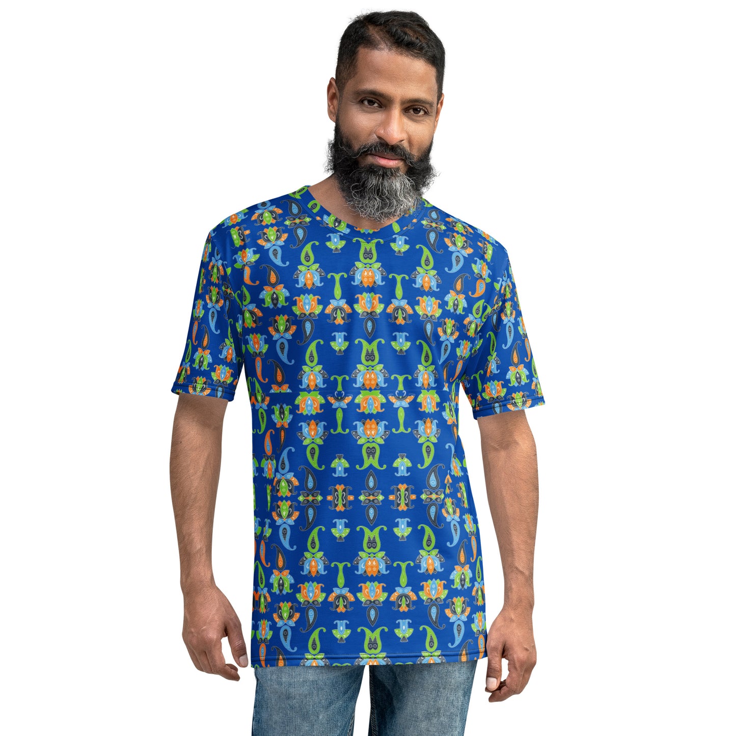 Blue Paisley  Retro Vintage Designed Crew Neck  Pullover Shirt