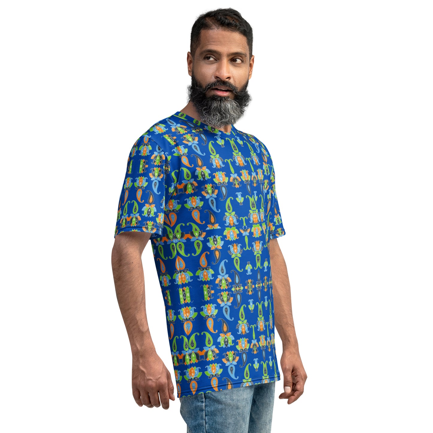 Blue Paisley  Retro Vintage Designed Crew Neck  Pullover Shirt