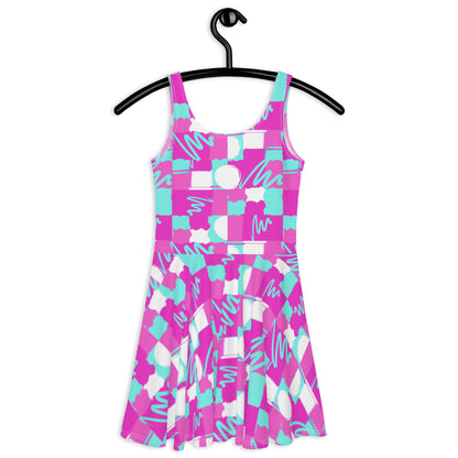 Fit Flare Skater Dress In  Fuchsia Abstract Design