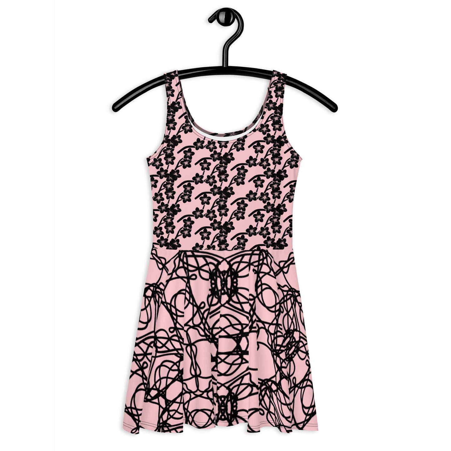 Women's Dress | Pink Black Geometric |  Skater Dress  | Custom Made | XS-3XL