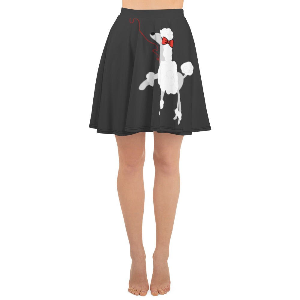 Poodle Skater Skirt |  Grey  Red Bow  | XS-3XL  | Retro Vintage  | 50's Style