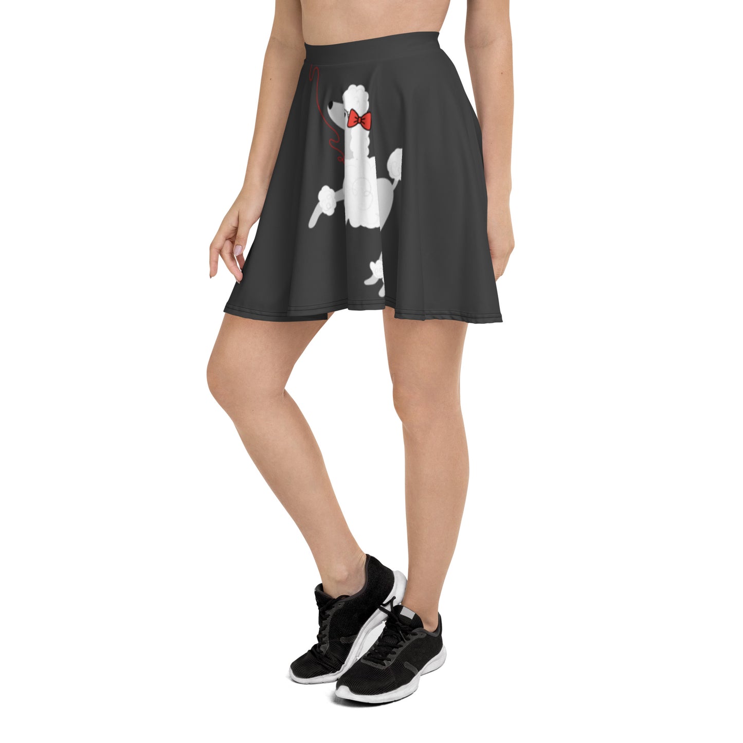 Poodle Skater Skirt |  Grey  Red Bow  | XS-3XL  | Retro Vintage  | 50's Style