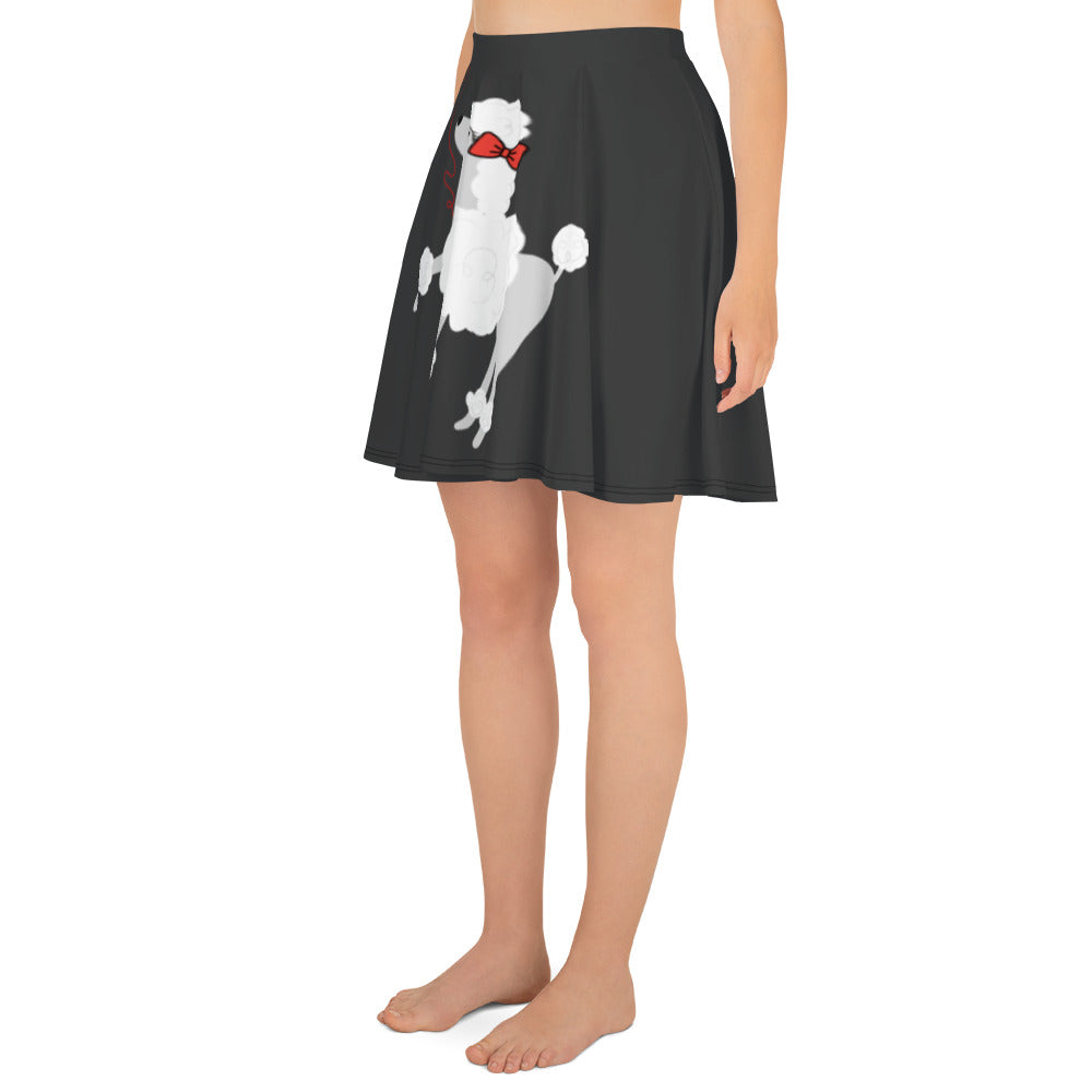 Poodle Skater Skirt |  Grey  Red Bow  | XS-3XL  | Retro Vintage  | 50's Style