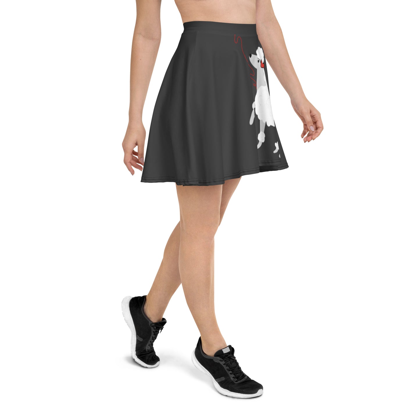 Poodle Skater Skirt |  Grey  Red Bow  | XS-3XL  | Retro Vintage  | 50's Style