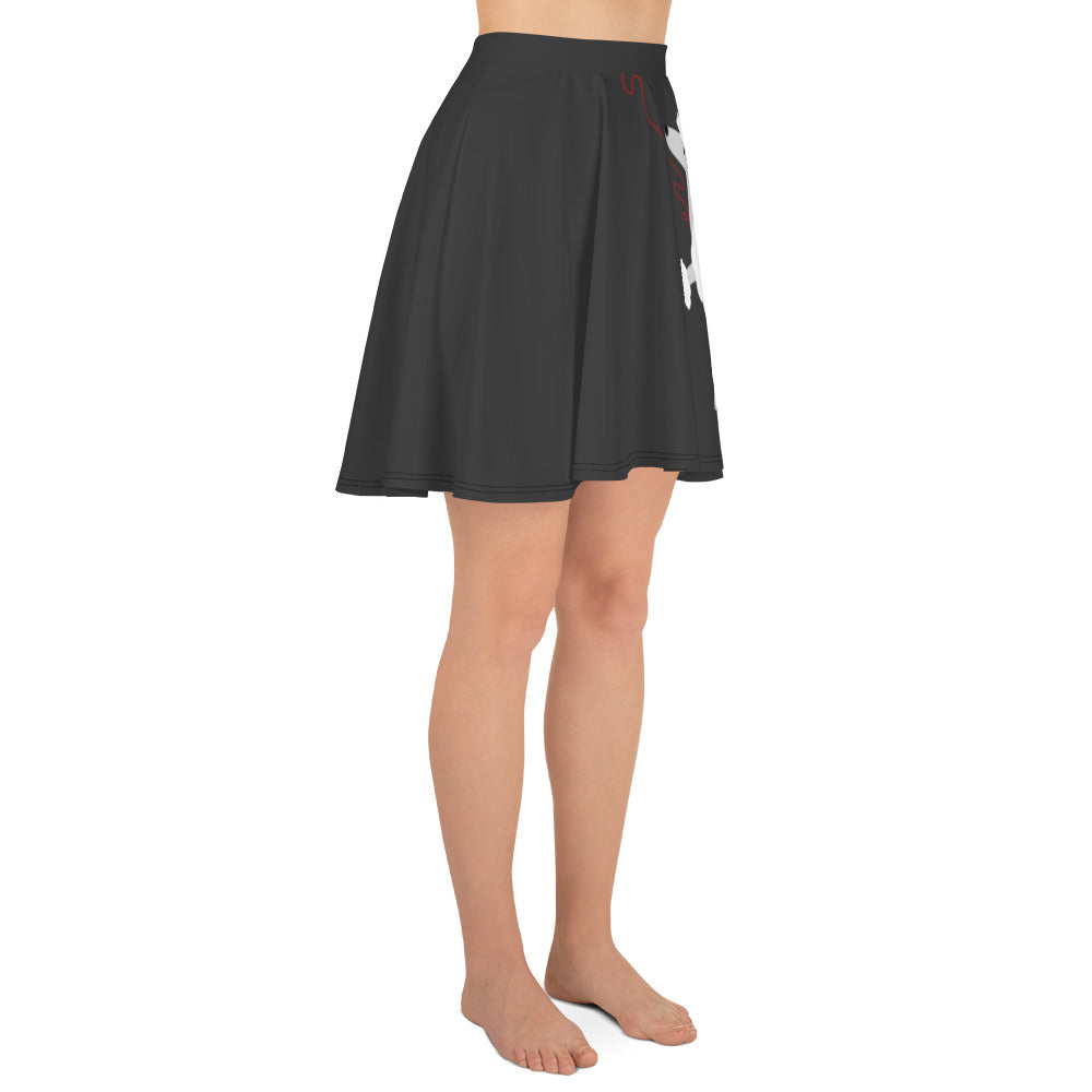 Poodle Skater Skirt |  Grey  Red Bow  | XS-3XL  | Retro Vintage  | 50's Style