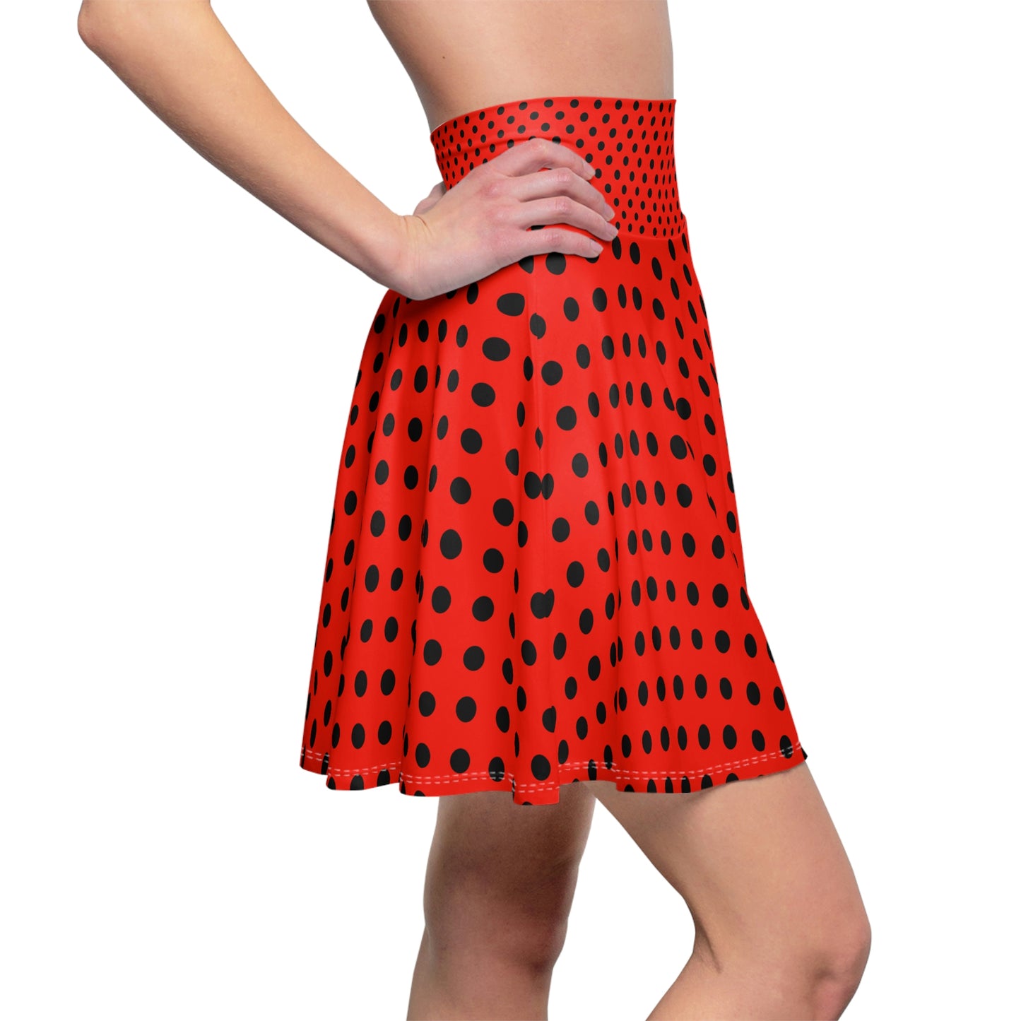 Red Black Polka Dots Women's Skater Skirt
